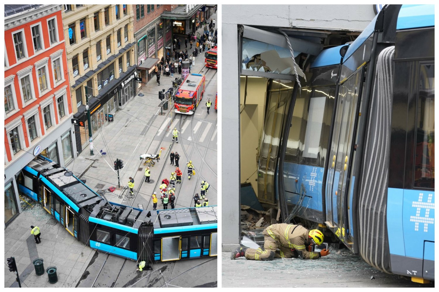 Dantejskie sceny w Oslo. Tramwaj wjechał do sklepu.