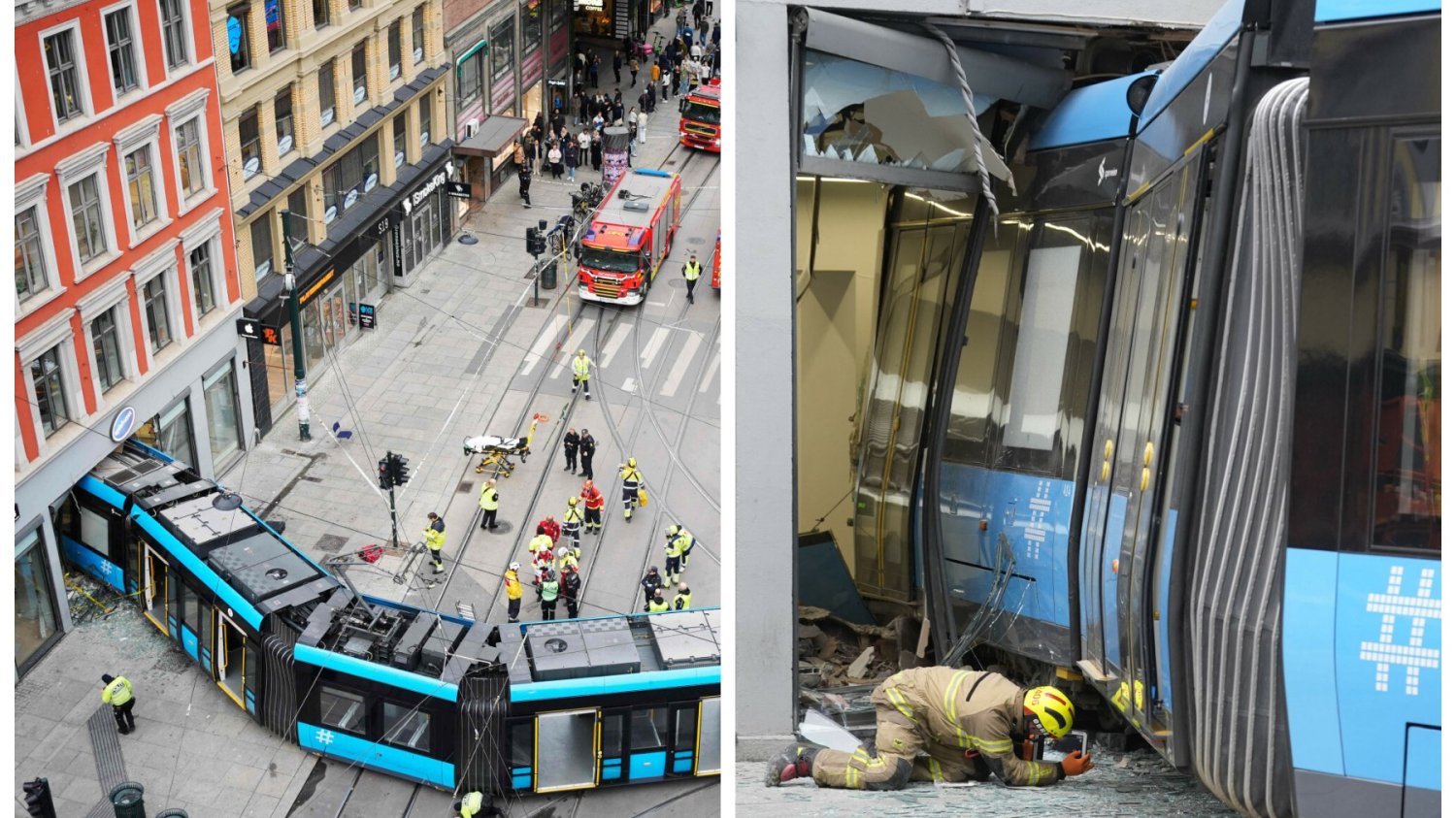 Dantejskie sceny w Oslo. Tramwaj wjechał do sklepu.