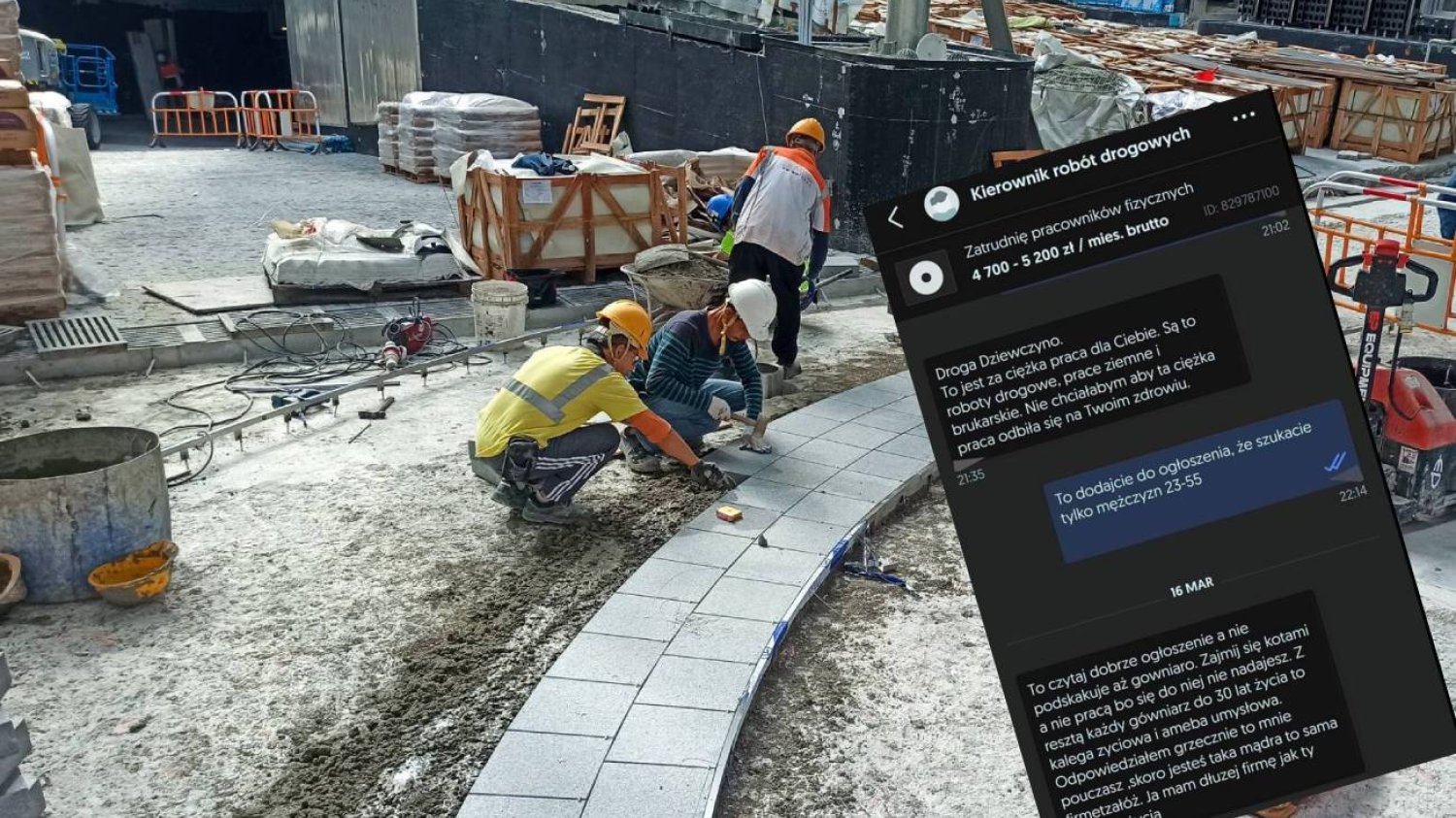 Kobieta chciała pracować na budowie. Szef ją wyśmiał, bo jest kobietą