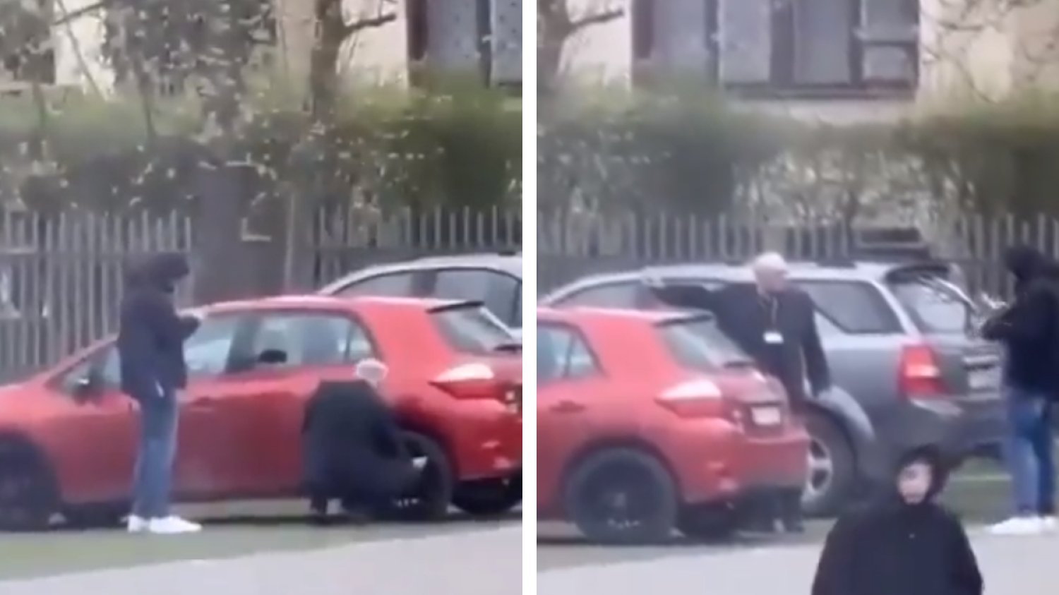 piaseczno zs nr 1 na wiadukcie parking uczniowie film wideo nauczyciel spuszcza powietrze