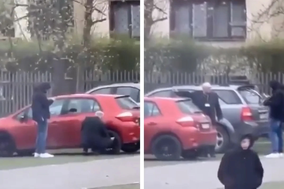 piaseczno zs nr 1 na wiadukcie parking uczniowie film wideo nauczyciel spuszcza powietrze