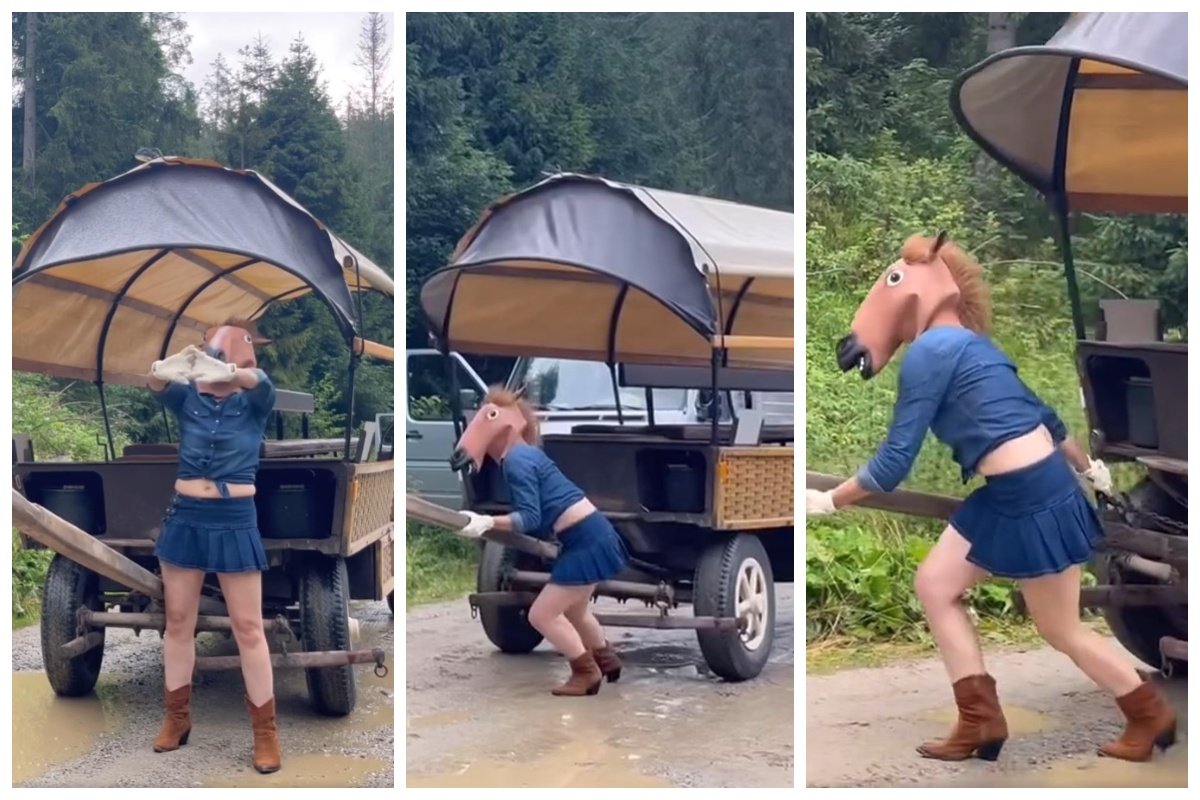 konie morskie oko filmik przebrana w maskę konia pokaz konie w tatrach
