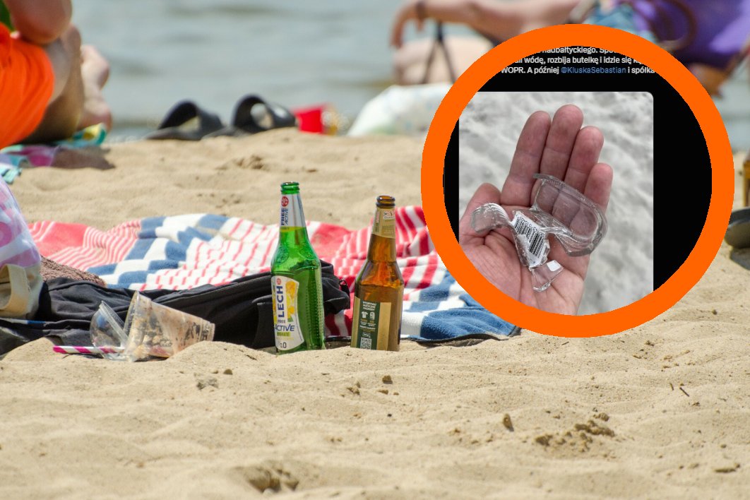 szkło rozbite bałtyk turyści alkohol picie ratownik zdjęcie