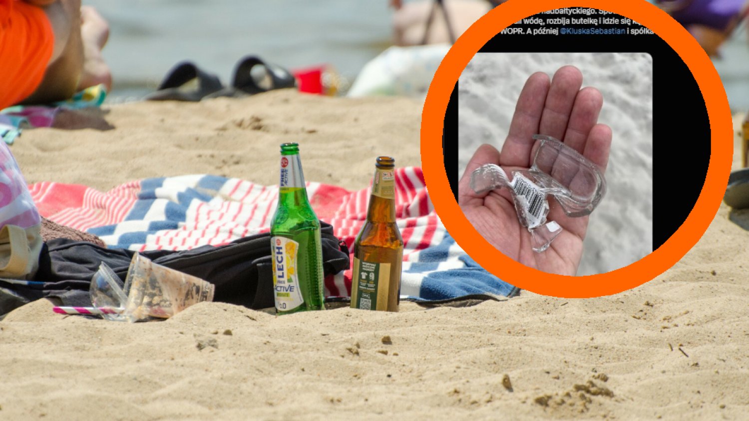 szkło rozbite bałtyk turyści alkohol picie ratownik zdjęcie
