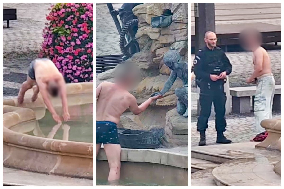 gorzów wielkopolski fontanna Pauckscha mężczyzna skakał na główkę film policja gorzów wielkopolski fontanna Pauckscha mężczyzna skakał na główkę film policja