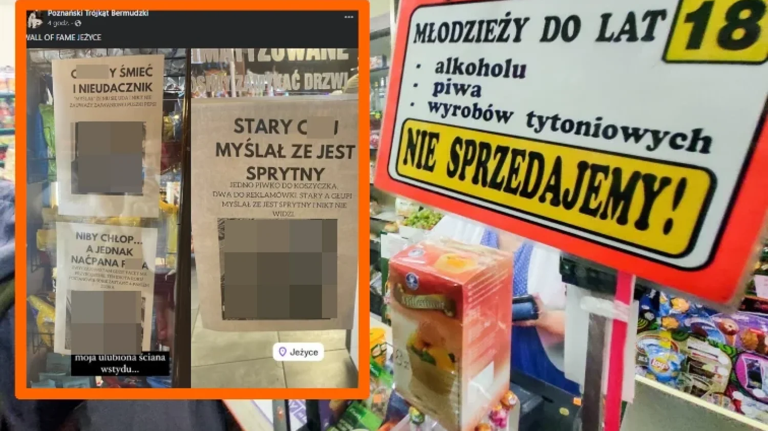 poznań sklep zdjęcia złodzieje jeżyce właściciel monopolowy wulgarne podpisy
