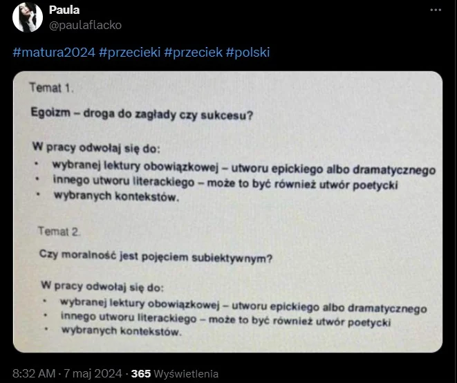 matura 2024 język polski arkusze przecieki wycieki tematy wypracowań egoizm moralność subiektywizm matura 2024 język polski arkusze przecieki wycieki tematy wypracowań egoizm moralność subiektywizm