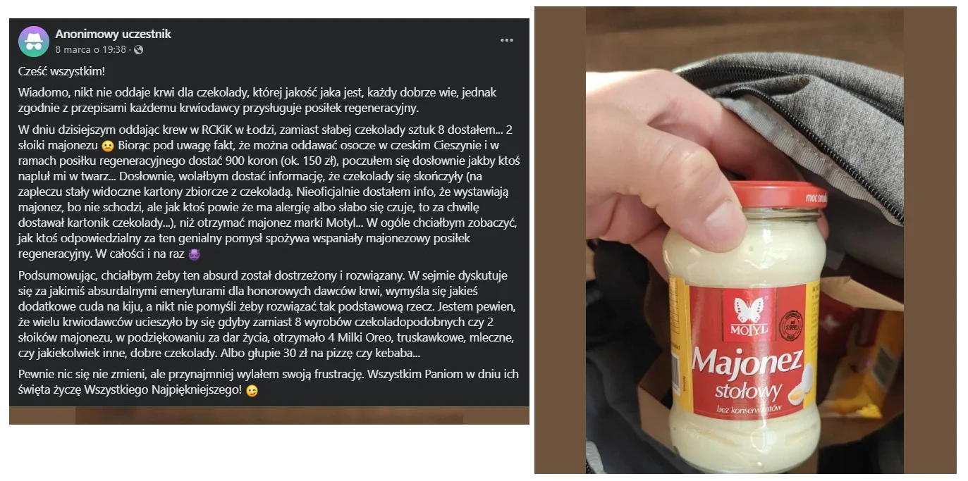 oddawanie krwi czekolady majonez kraków łódź honorowe krwiodawstwo co się dostaje afera oddawanie krwi czekolady majonez kraków łódź honorowe krwiodawstwo co się dostaje afera