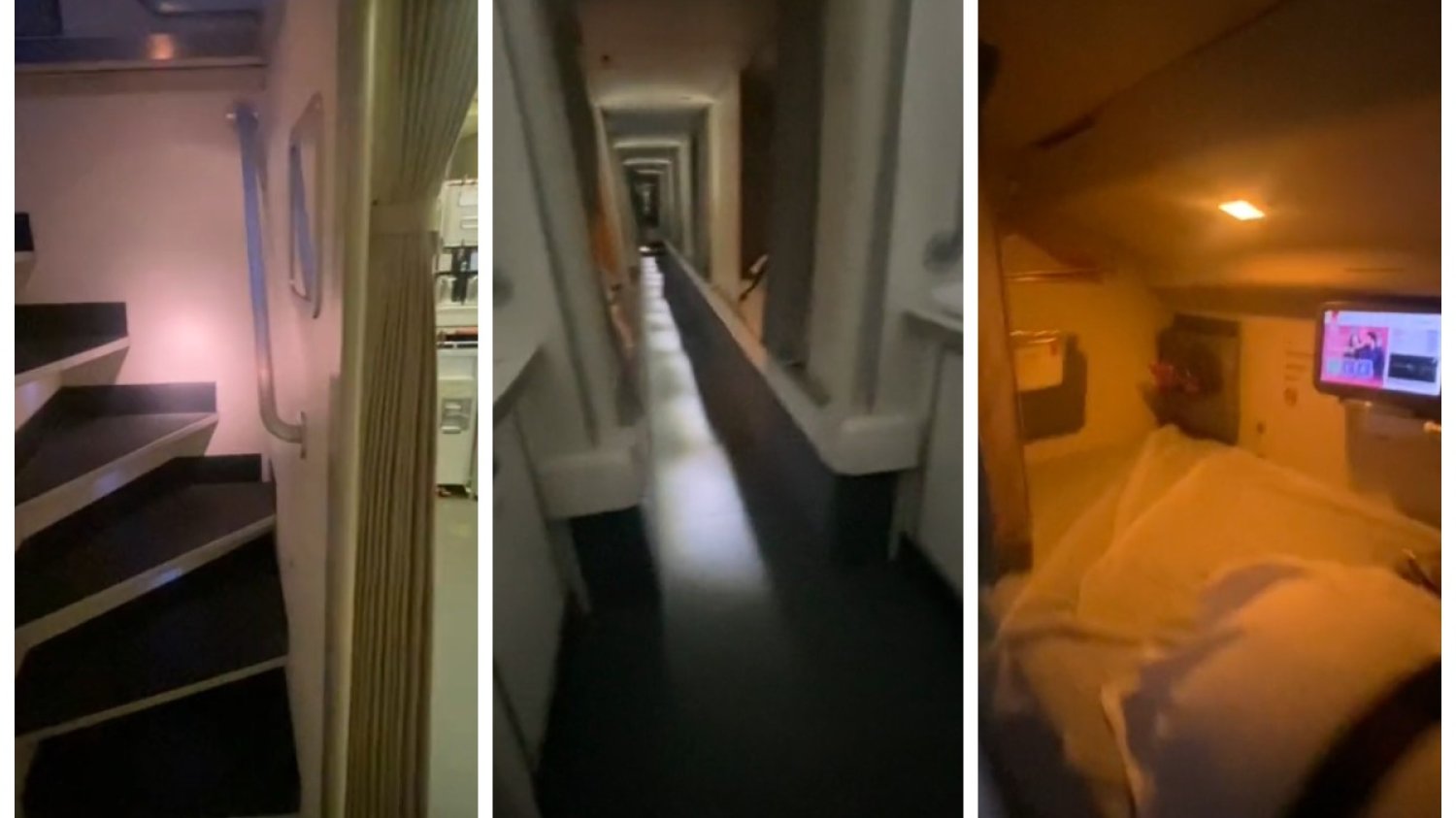 gdzie śpią stewardesy samolot ukryty korytarz załoga filmik tiktok